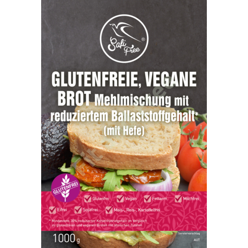 Safi Free Glutenfreie, vegane Brot Mehlmischung mit reduziertem Ballaststoffgehalt* (mit Hefe) 1000 g